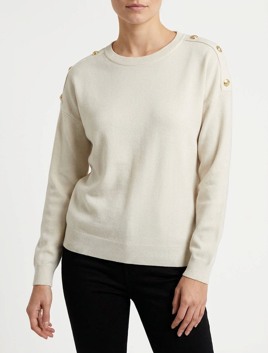 Pull uni col rond à boutons - Écru