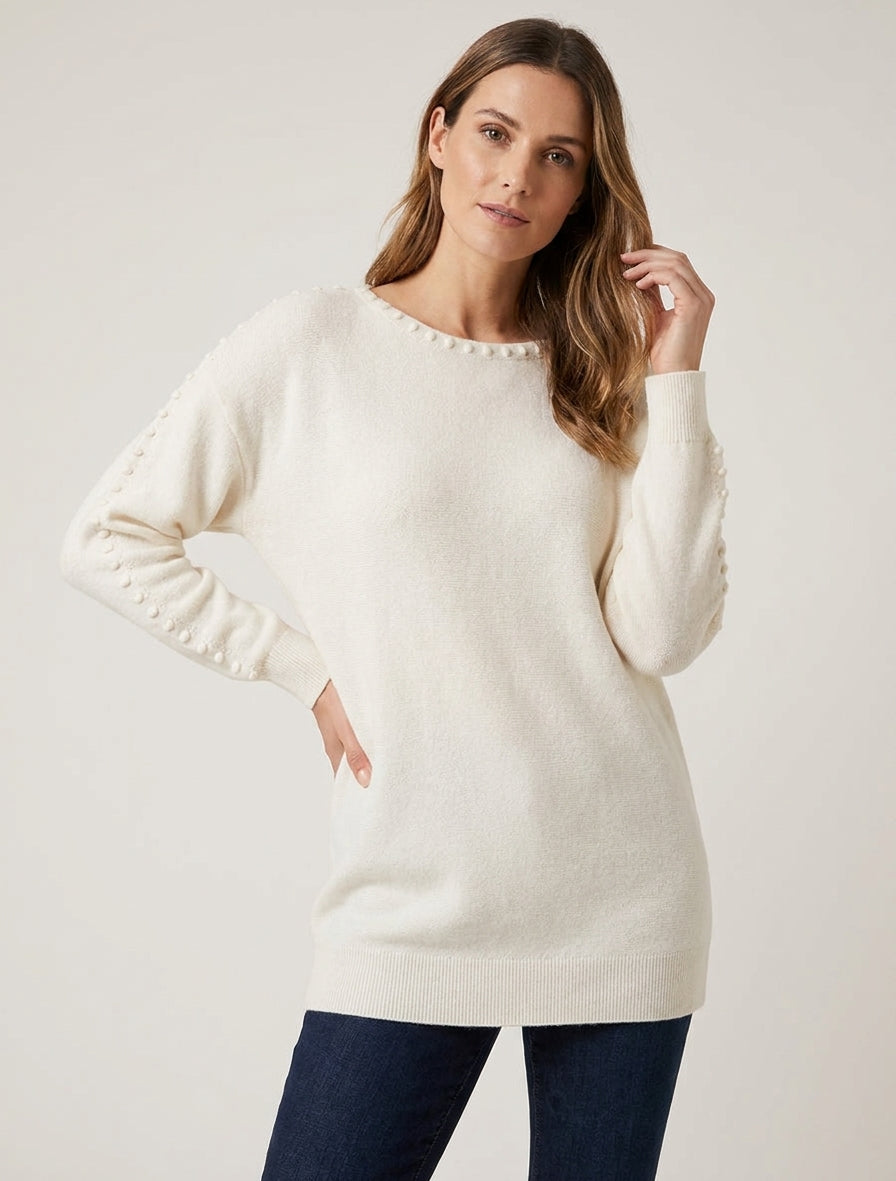 Pull manches chauve-souris texturé - Écru
