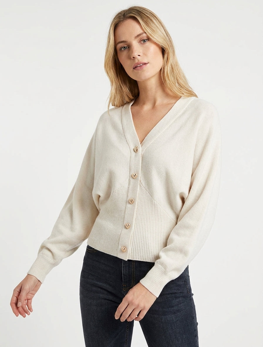 Pull gilet manches chauve-souris - Beige