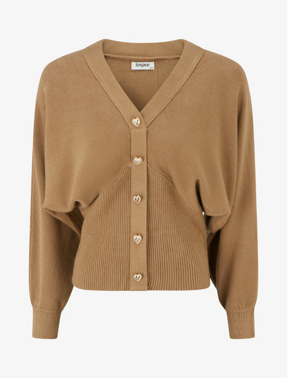 Pull à boutons décoratifs coeurs - Camel - 1