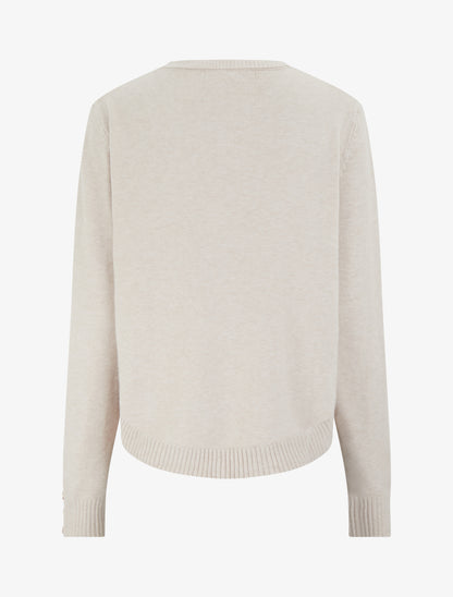 Pull col rond à empiècement œillets - Beige - 2