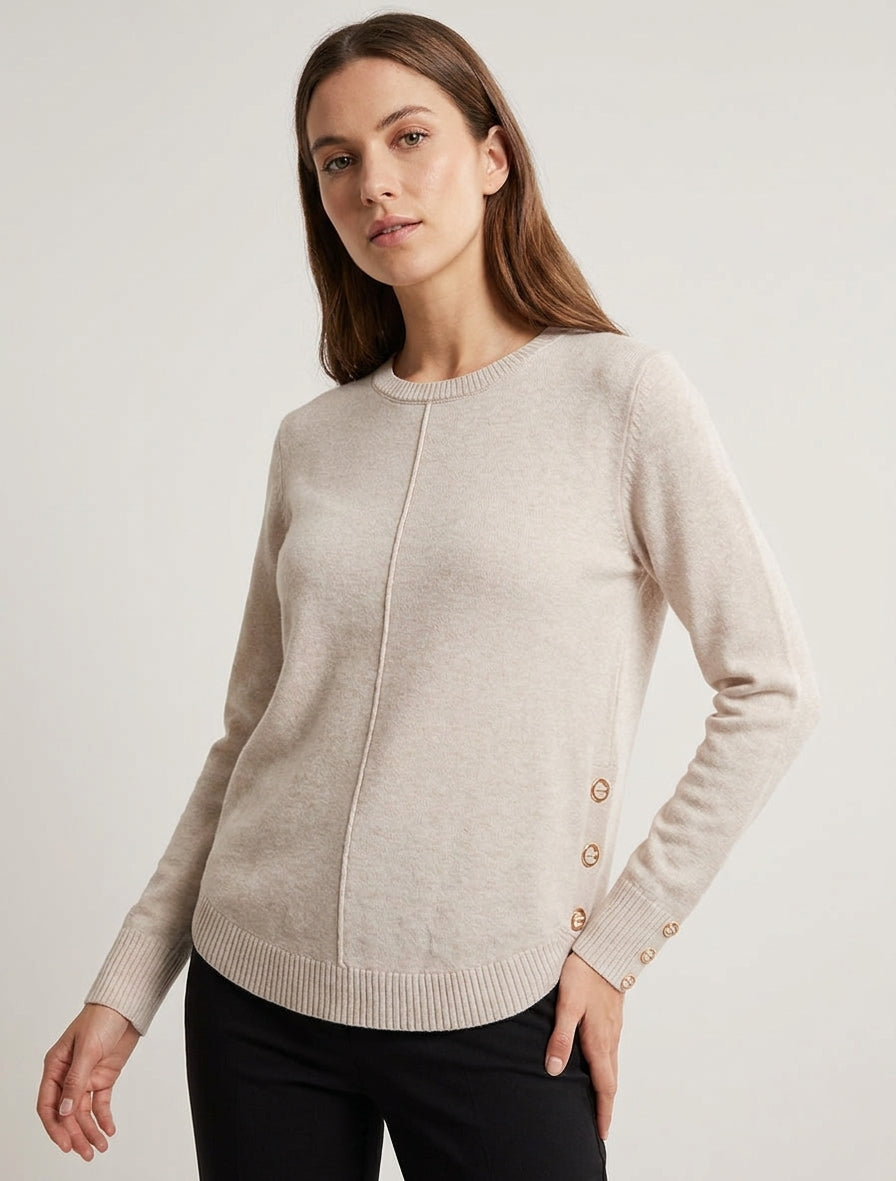 Pull maille bijoux œillets - Beige