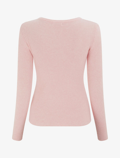 Pull côtelé à empiècement bijou - Rose - 2