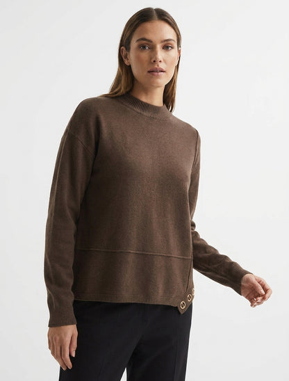 Pull en maille col rond à oeillets - Marron