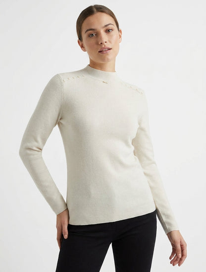 Pull droit à plaque métallique décorative - Beige