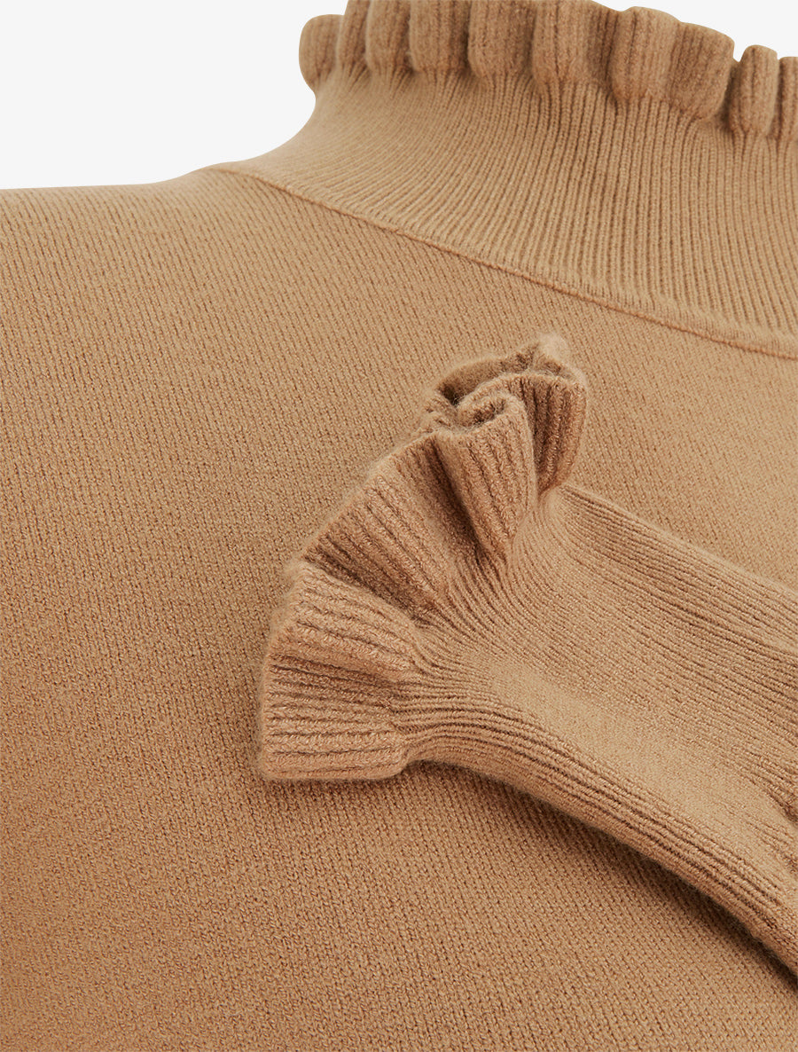 Pull droit à col montant et poignets volantés - Camel - 3