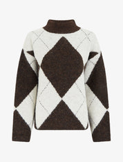 Pull en laine mélangée à motif losanges - Marron - 1