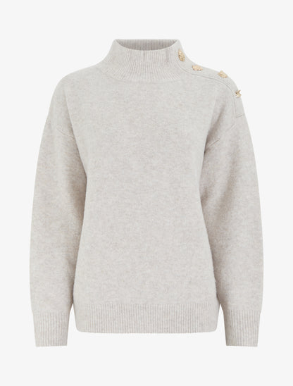 Pull en laine mélangée à boutons fantaisies - Beige - 1