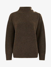 Pull en laine mélangée à boutons fantaisies - Marron - 1
