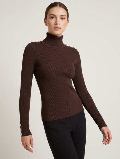 Pull maille pailleté col roulé - Marron