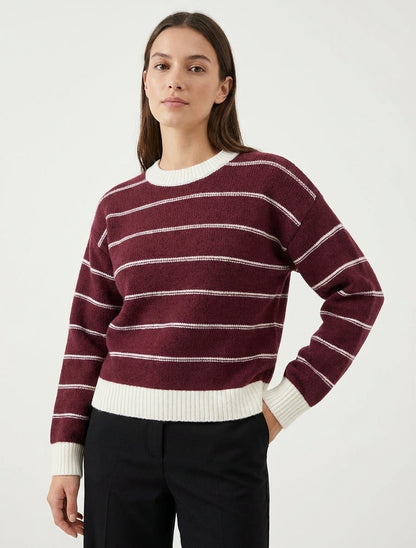Pull droit rayé col rond - Bordeaux