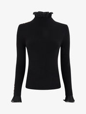 Pull côtelé et pailleté à col montant volanté - Noir - 1