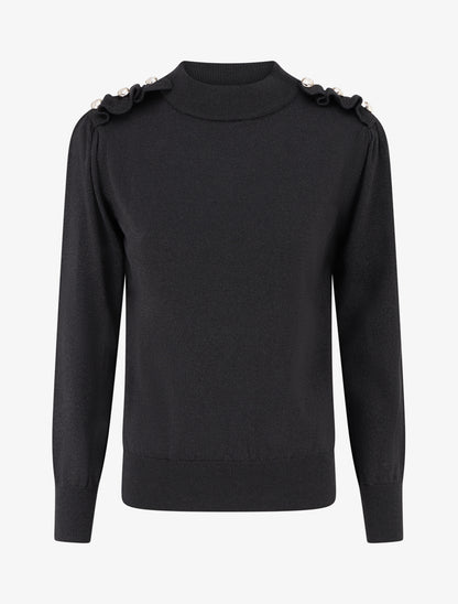 Pull uni pailleté à boutons décoratifs - Noir - 1