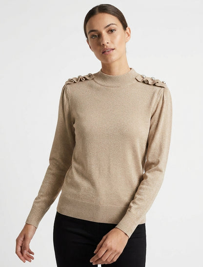 Pull pailleté col montant - Taupe