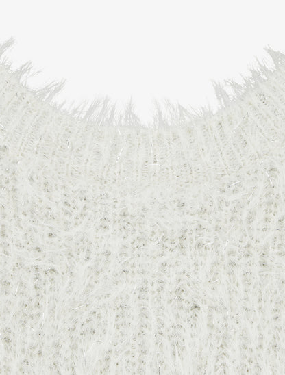 Pull uni duveteux à détail irisé - Écru - 3