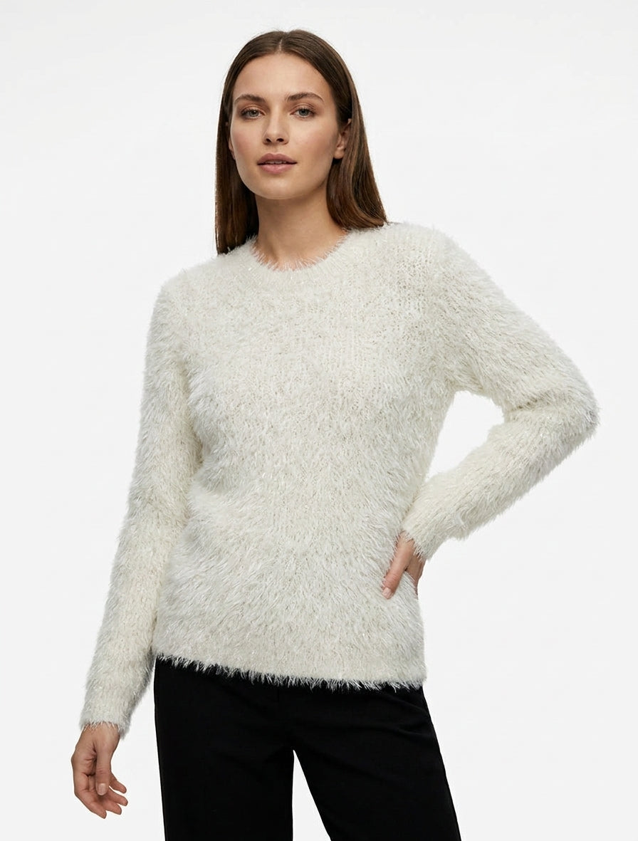 Pull duveteux à fils irisés - Écru