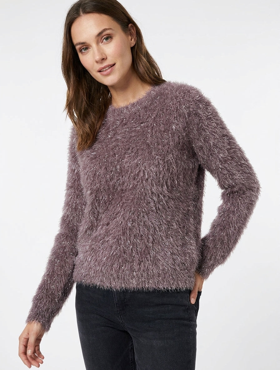 Pull duveteux à fils irisés - Marron