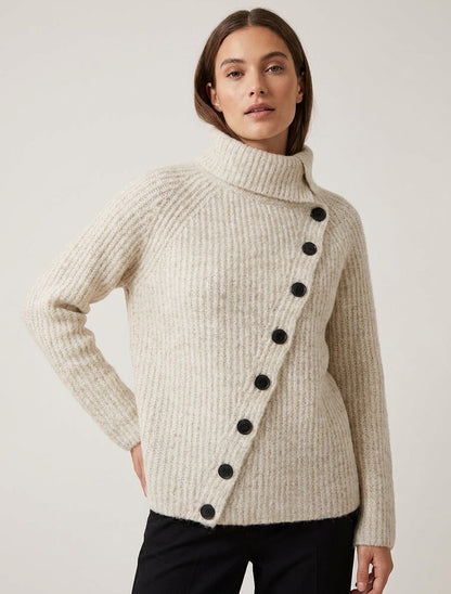 Pull col montant boutonné - Beige