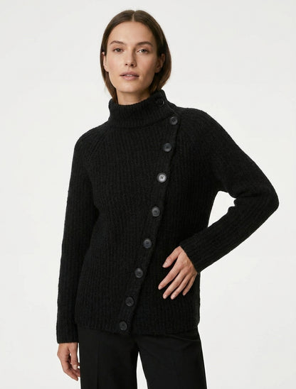 Pull col montant à boutons - Noir