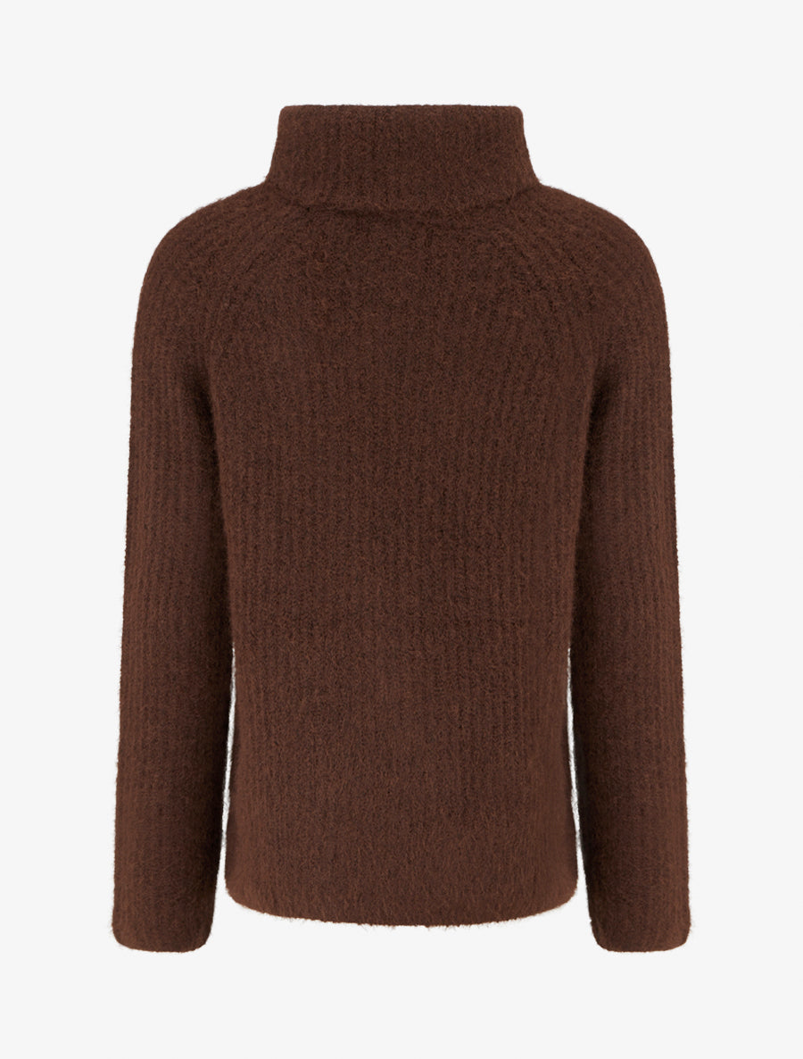 Pull uni à fermeture boutonnée - Marron - 2
