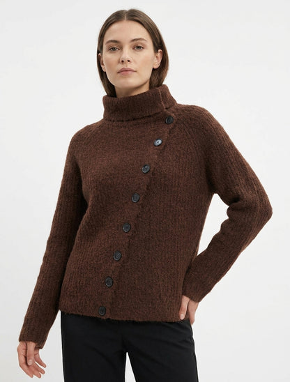 Pull col montant à boutons - Marron