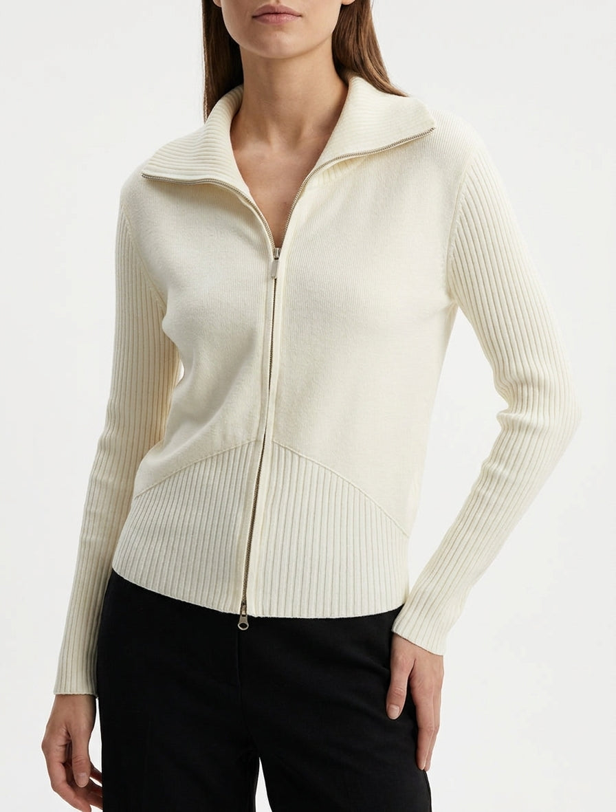 Gilet en maille à fermeture zippée - Crème