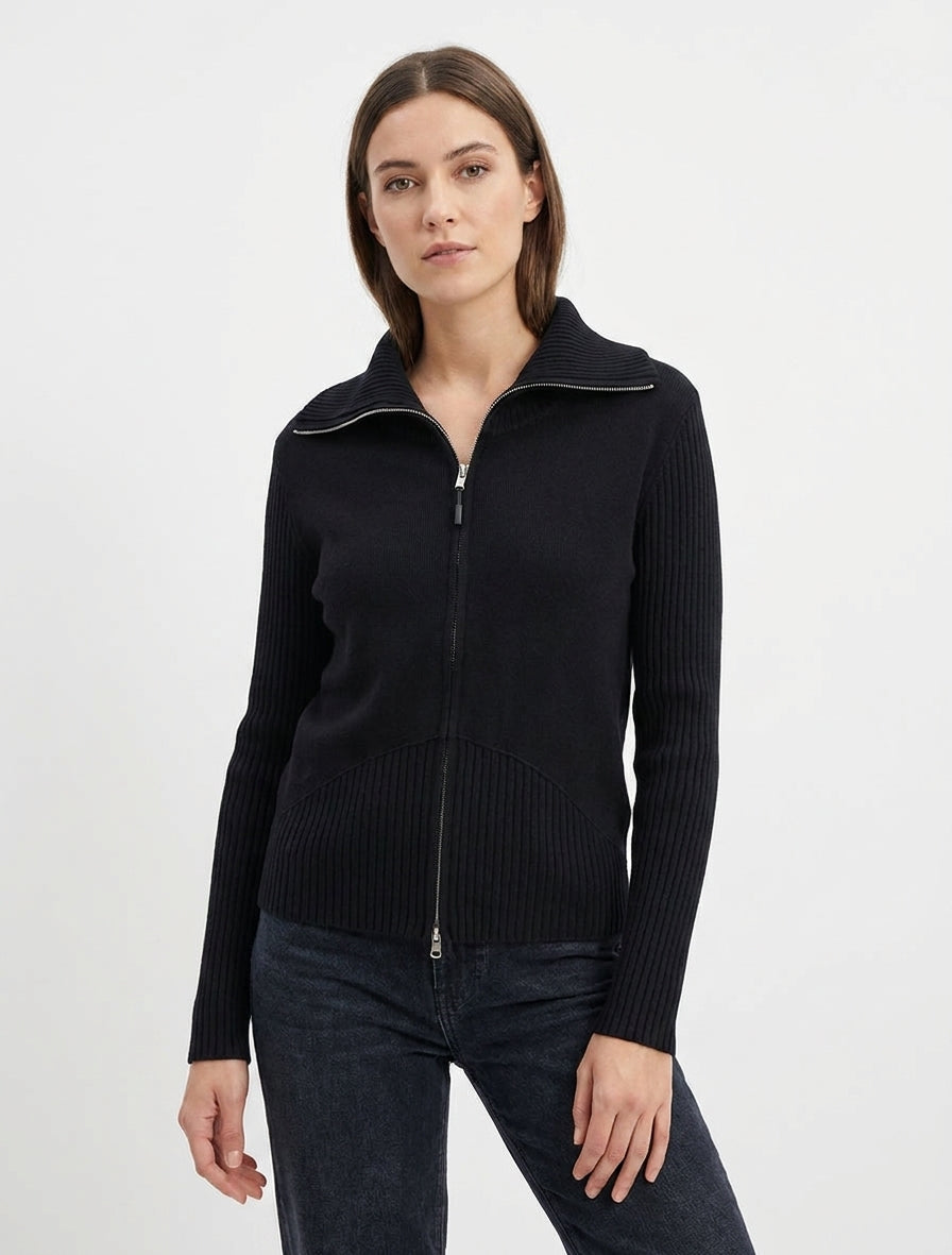 Gilet en maille col rond zippé - Noir