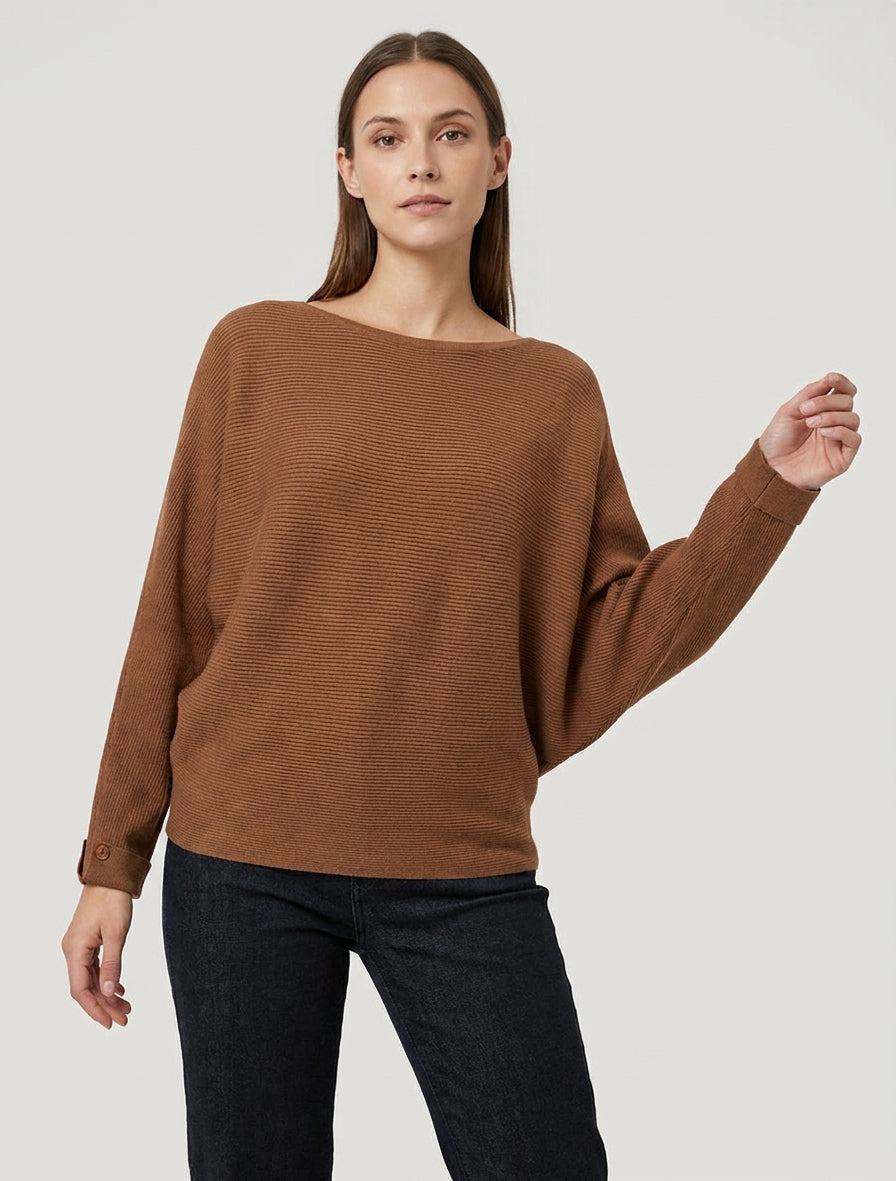 Pull côtelé encolure bateau - Camel