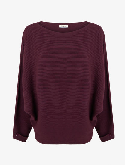 Pull côtelé à manches longues - Lie de vin - 1
