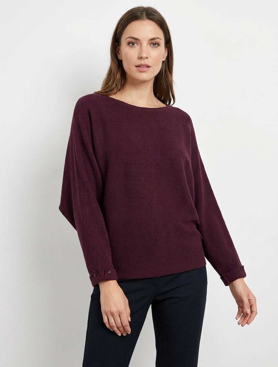 Pull côtelé encolure bateau - Lie de vin