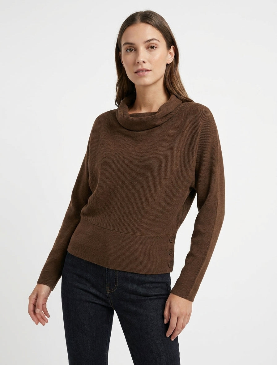 Pull côtelé à détail boutonné - Marron
