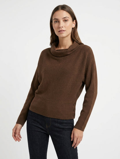 Pull côtelé à détail boutonné - Marron