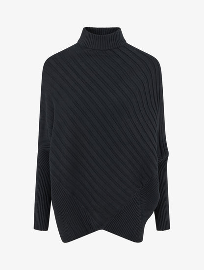 Pull overzise asymétrique à col montant - Noir - 1