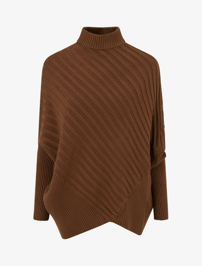 Pull overzise asymétrique à col montant - Camel - 1