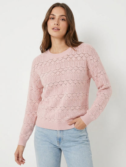 Pull maille ajourée à manches longues - Rose