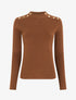 Pull fin ajusté à col montant et boutons décoratifs - Camel - 1