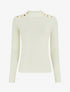 Pull fin ajusté à col montant et boutons décoratifs - Crème - 1