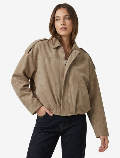 Bomber effet daim à languettes - Taupe