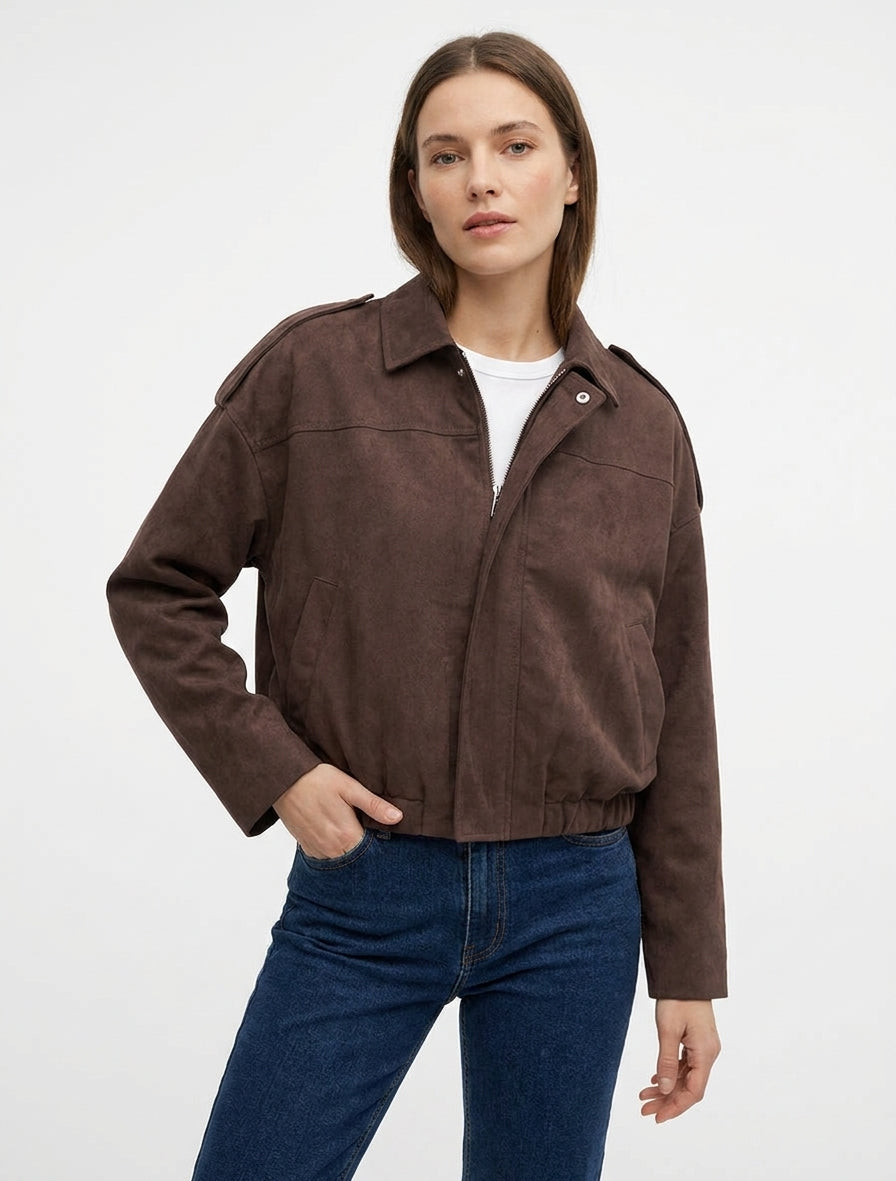 Bomber effet daim col pied - Marron