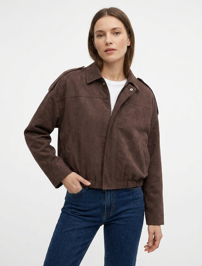 Bomber effet daim col pied - Marron