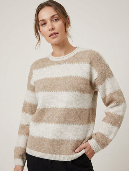 Pull ample à rayures stylisées - Taupe