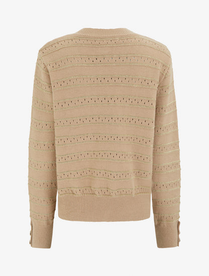 Pull droit à col V et rayures irisées - Camel - 2