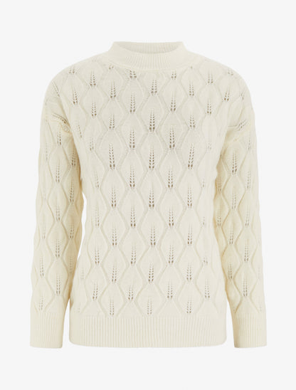 Pull droit en maille texturée à col rond - Écru - 1