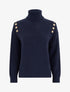 Pull droit à col roulé et boutons décoratifs - Marine - 1