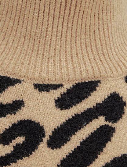 Pull imprimé léopard et rayé à col roulé - Camel clair - 3