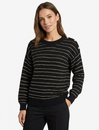 Pull en maille ajourée à rayures - Noir