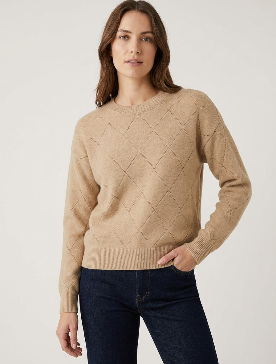 Pull ajouré à manches longues - Camel clair