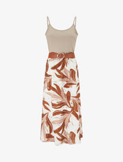 Robe longue à imprimé feuillage - Marron - 1