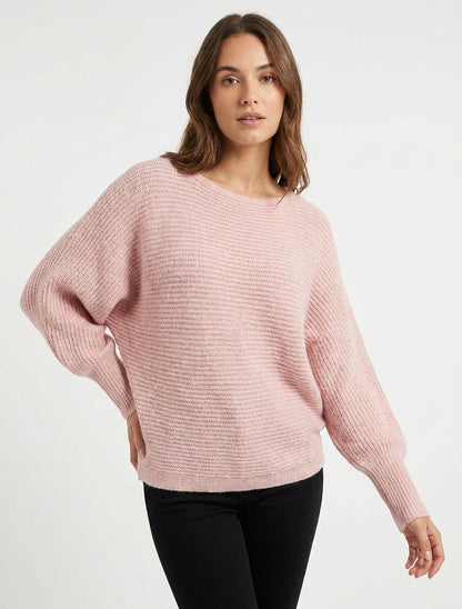 Pull maille côtelée coupe ample - Rose