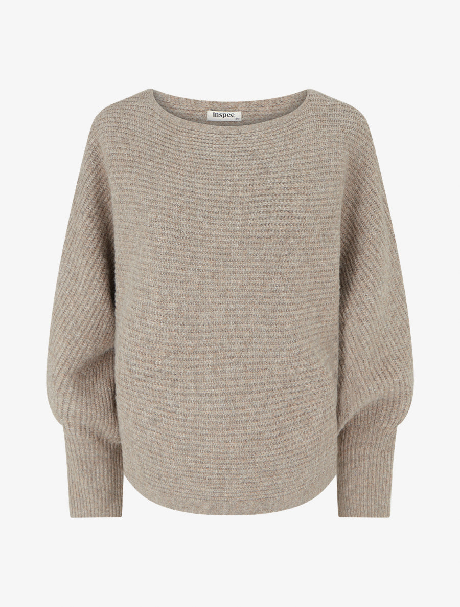 Pull en maille à manches longues chauves-souris - Taupe - 1